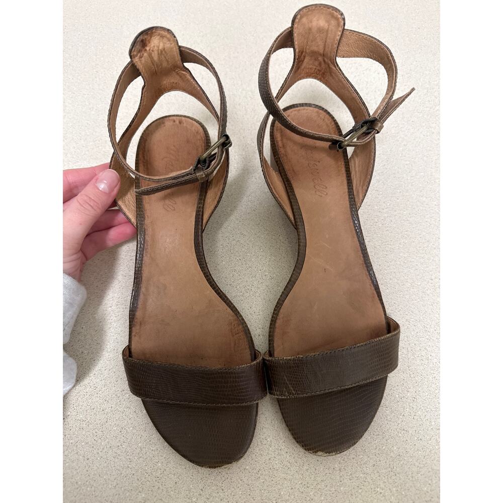 Madewell The Alice Safari Brown Leather Snakeskin Open Toe Sandal Heels Size 7.5 - Picture 2 of 8